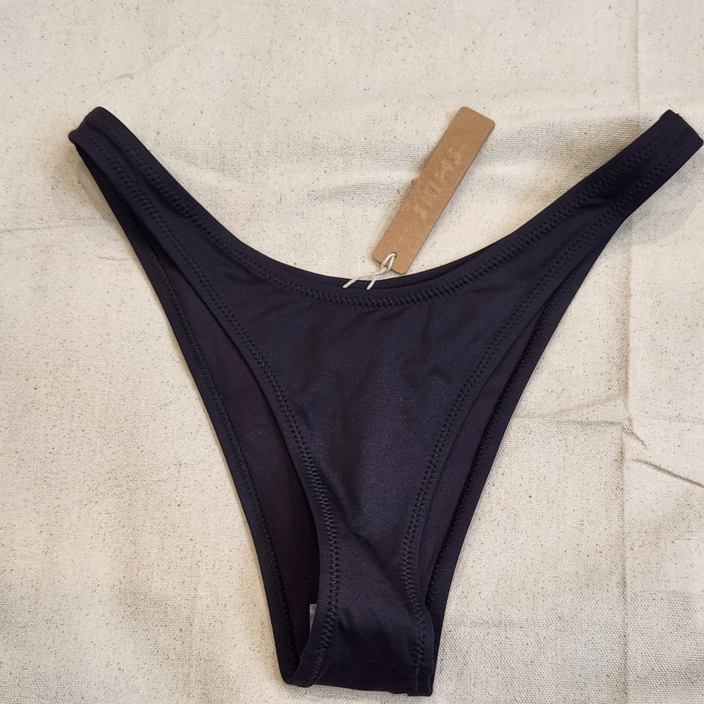 New SKIMS Micro Swim Tanga Bikini Bottom Onyx Black Size Small Recycled Nylon S